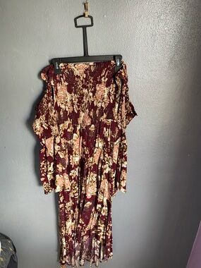 On The Road Burgundy Floral Smocked Maxi Dress